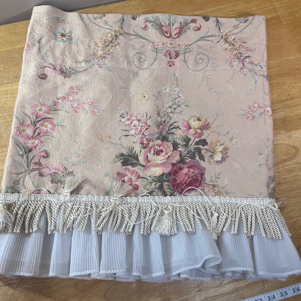Vtg JCPenney Home Collection Floral Valance Tan Rose Fringe Ruffle 86x23